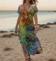 Serenity Curve V-Neck Maxi Dress with Side Slit for The Alluring Summer