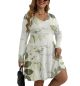 Floral Mini Dress for Curvy Women V-neck Long Sleeve Plus Size