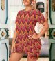 African Women Mini Dress Stacked Hem Short Sleeve Plus Size