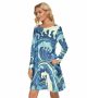 Ocean Wave Mini Dress Women Casual Crew Neck Summer Wear