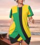 Jamaican Style Mini Dress Women Hem Short Sleeve Plus Size