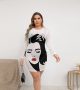Vintage Face Mini Dress See Through Mesh Bodycon Curvy Women Plus Size