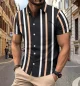 Vertical striped lapel shirt Men's slim summer casual fashion