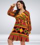 African Tribal Women Mini V-Neck Dress With Waistband Plus Size