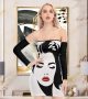 Bodycon Mini Dress Unique Face Design Women Off-shoulder Back Lace-up Dress