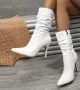 Pleated Leather Boots Pointed Toe Zip Thin High Heels