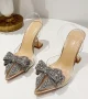 Pointed Toe High Heels Fashion Crystal Sequined Bowknot