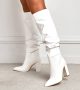 Pleated Leather Long Boots White Knee High Shoes