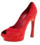 Saint Laurent Red Suede Palais Platform Peep Toe Pumps Size 40